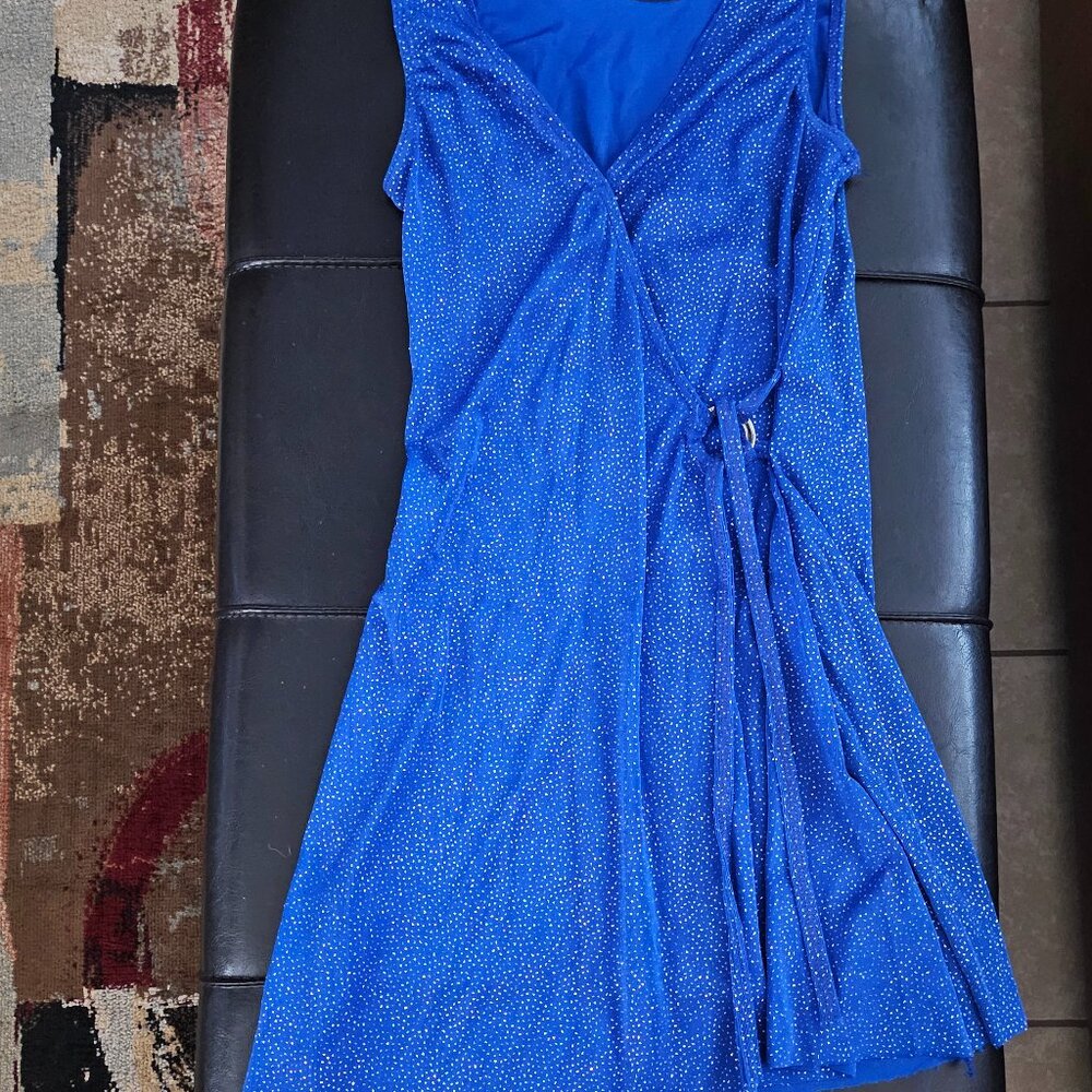 Weissman's Cerulean Blue with Silver Sparkles Dance Costume Wrap-around Dress